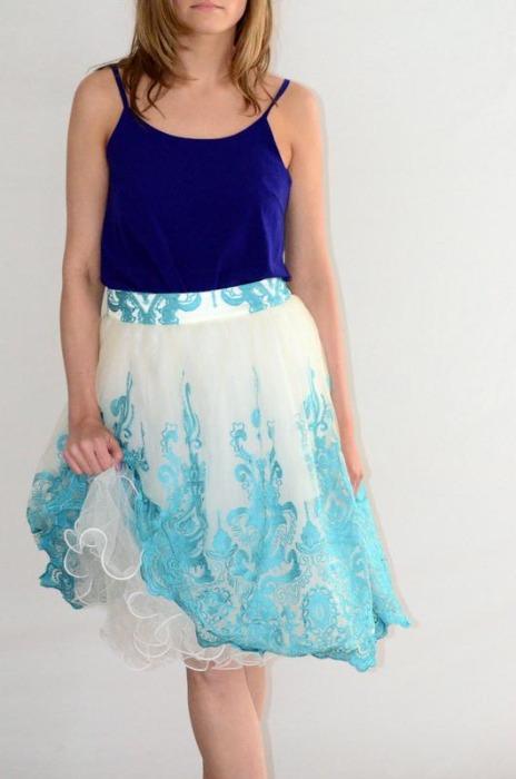 US 6 - Turquoise Baroque – Skirt Midi Style FrouFrou Couture