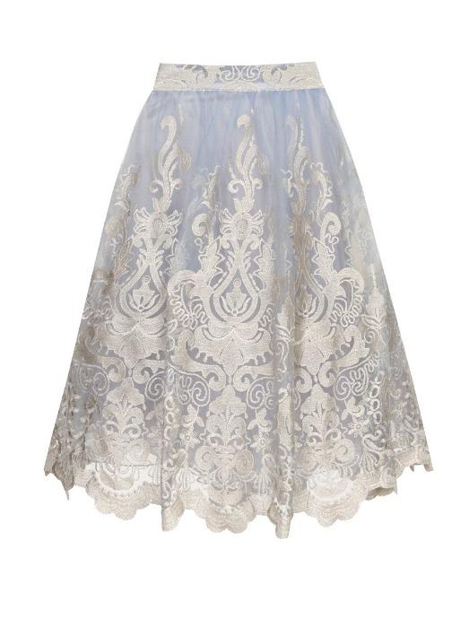 US 10 Midi – Skirt Baroque - Couture FrouFrou Style Blue