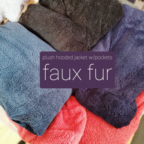 Faux fur plush hooded jackets with pockets - Assorted colors