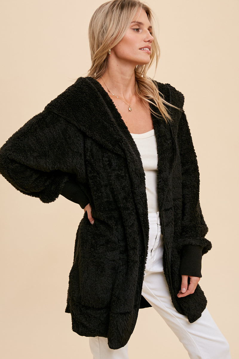 Faux fur plush hooded jackets with pockets - Assorted colors