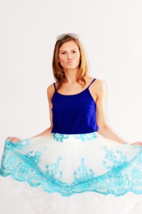 US 6 - Turquoise FrouFrou Style Midi Skirt Baroque Couture –