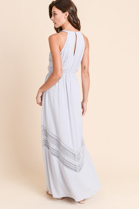 Long Maxi Dress with Crochet Trim - FrouFrou Couture